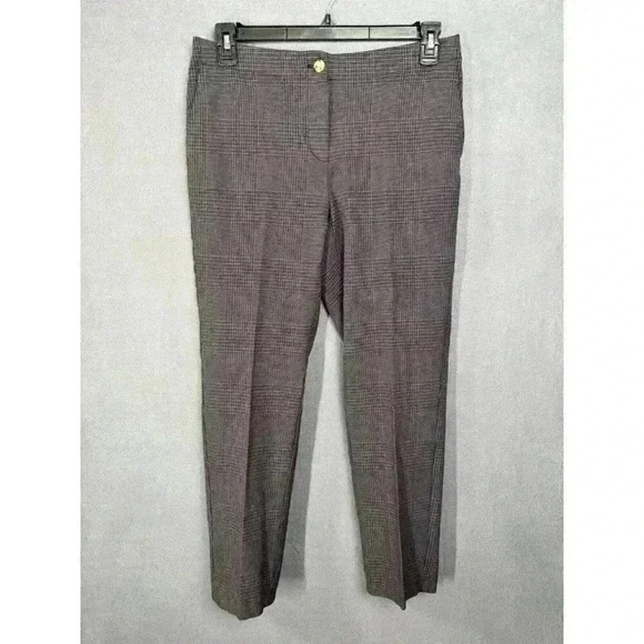 J. Jill Pants - J. Jill Plaid Pants Size 8 Brown Blue Brushed Twill Bi-Stretch Ankle Button Zip
